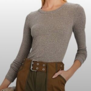 AGOLDE Brown Heathered Maya Ribbed Long Sleeve Scoop Neck Shirt Top Medium